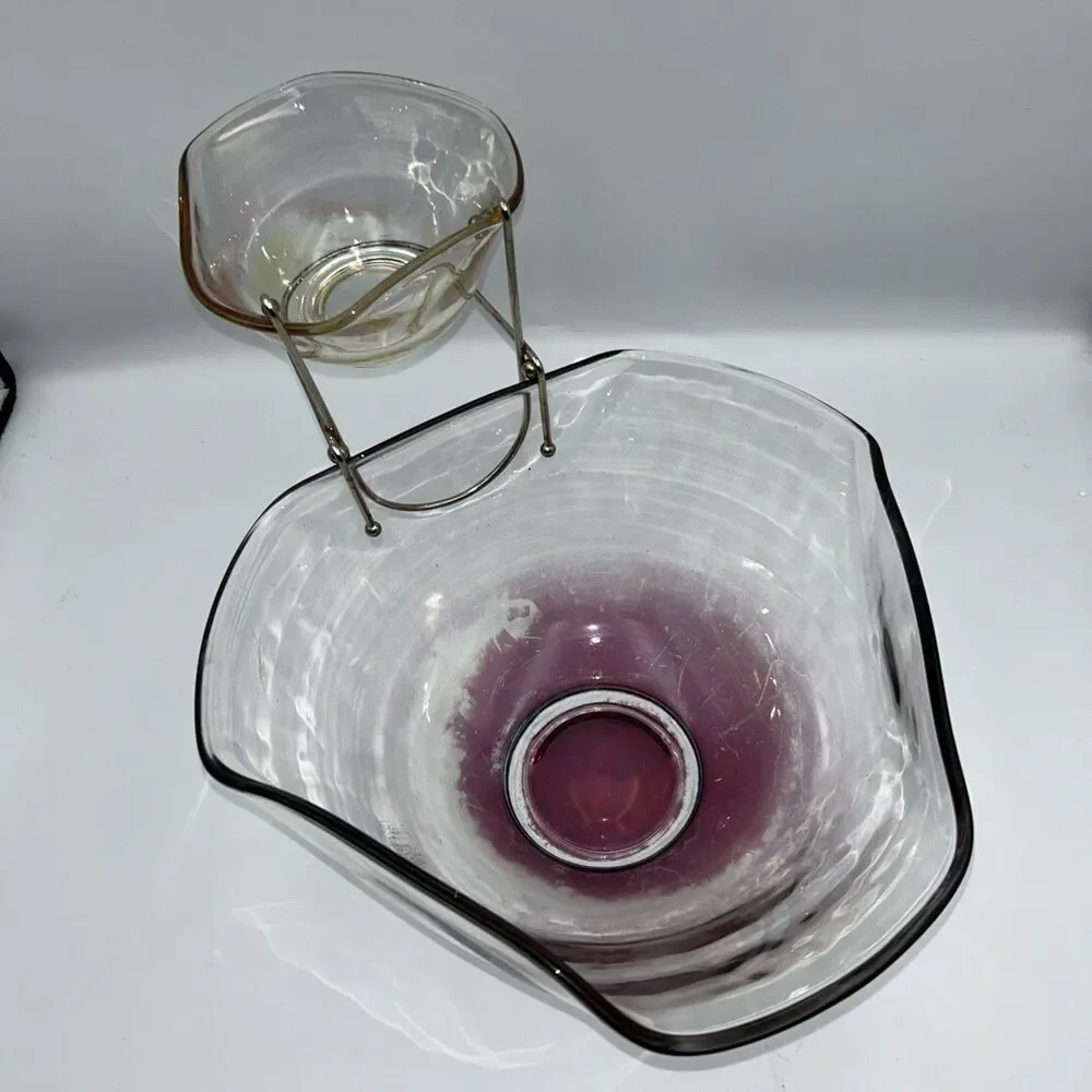 Vintage 3 Piece Ruby Colored Chip And Dip Set Indiana Glass Co. w/Box